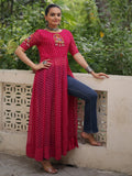 Incredible Red Kutchi Patch Work Georgette Traditional Side Slit Kurti - Zeel Clothing