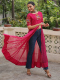 Incredible Red Kutchi Patch Work Georgette Traditional Side Slit Kurti - Zeel Clothing