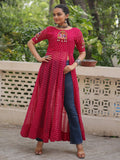 Incredible Red Kutchi Patch Work Georgette Traditional Side Slit Kurti - Zeel Clothing
