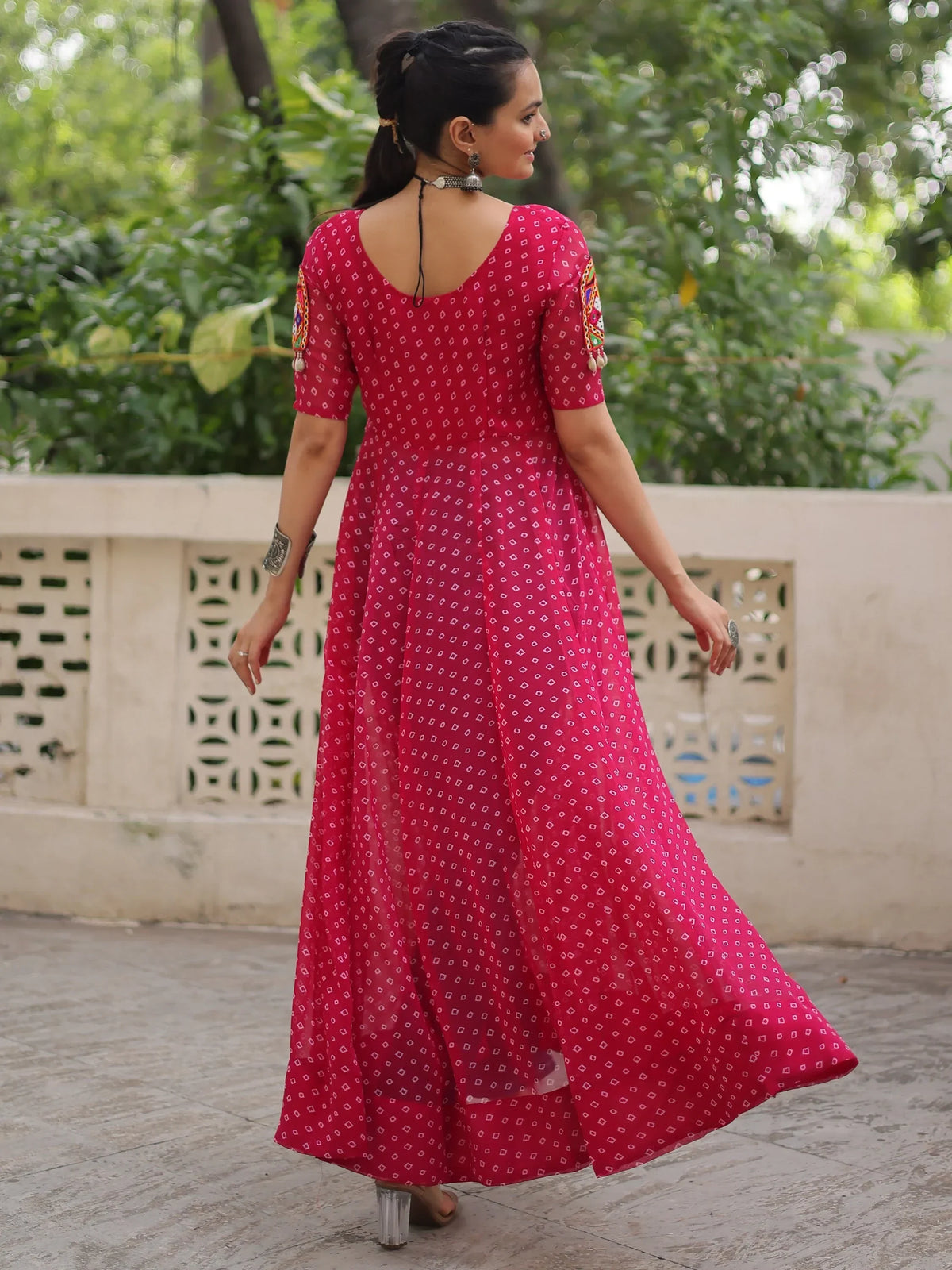 Incredible Red Kutchi Patch Work Georgette Traditional Side Slit Kurti - Zeel Clothing