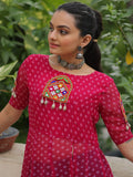 Incredible Red Kutchi Patch Work Georgette Traditional Side Slit Kurti - Zeel Clothing