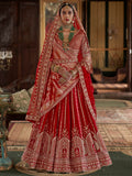 Incredible Red Sequins Work Silk Bridal Lehenga Choli With Double Dupatta