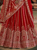 Incredible Red Sequins Work Silk Bridal Lehenga Choli With Double Dupatta