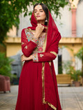 Incredible Red Thread Embroidered Georgette Wedding Wear Gown With Dupatta - Zeel Clothing