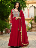 Incredible Red Thread Embroidered Georgette Wedding Wear Gown With Dupatta - Zeel Clothing
