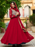 Incredible Red Thread Embroidered Georgette Wedding Wear Gown With Dupatta - Zeel Clothing