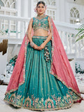 Incredible Sea-Green Sequins Satin Lehenga Choli With Dupatta - Zeel Clothing