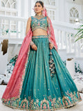 Incredible Sea-Green Sequins Satin Lehenga Choli With Dupatta - Zeel Clothing