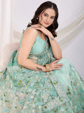 Incredible Sea Green Thread Embroidery Net Designer Saree With Blouse - Zeel Clothing