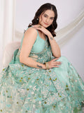 Incredible Sea Green Thread Embroidery Net Designer Saree With Blouse - Zeel Clothing