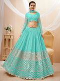 Incredible Sky Blue Sequins Georgette Engagement Wear Lehenga Choli - Zeel Clothing