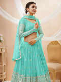 Incredible Sky Blue Sequins Georgette Engagement Wear Lehenga Choli - Zeel Clothing