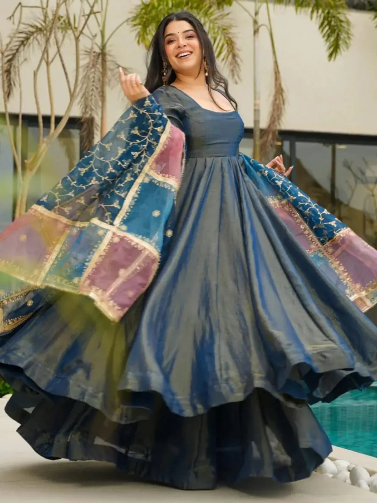 Incredible Teal Blue Silk Festival Wear Palazzo Suit With Dupatta - Zeel Clothing