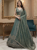 Incredible Teal Blue Thread Embroidered Silk Wedding Lehenga Choli With Dupatta