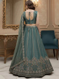Incredible Teal Blue Thread Embroidered Silk Wedding Lehenga Choli With Dupatta