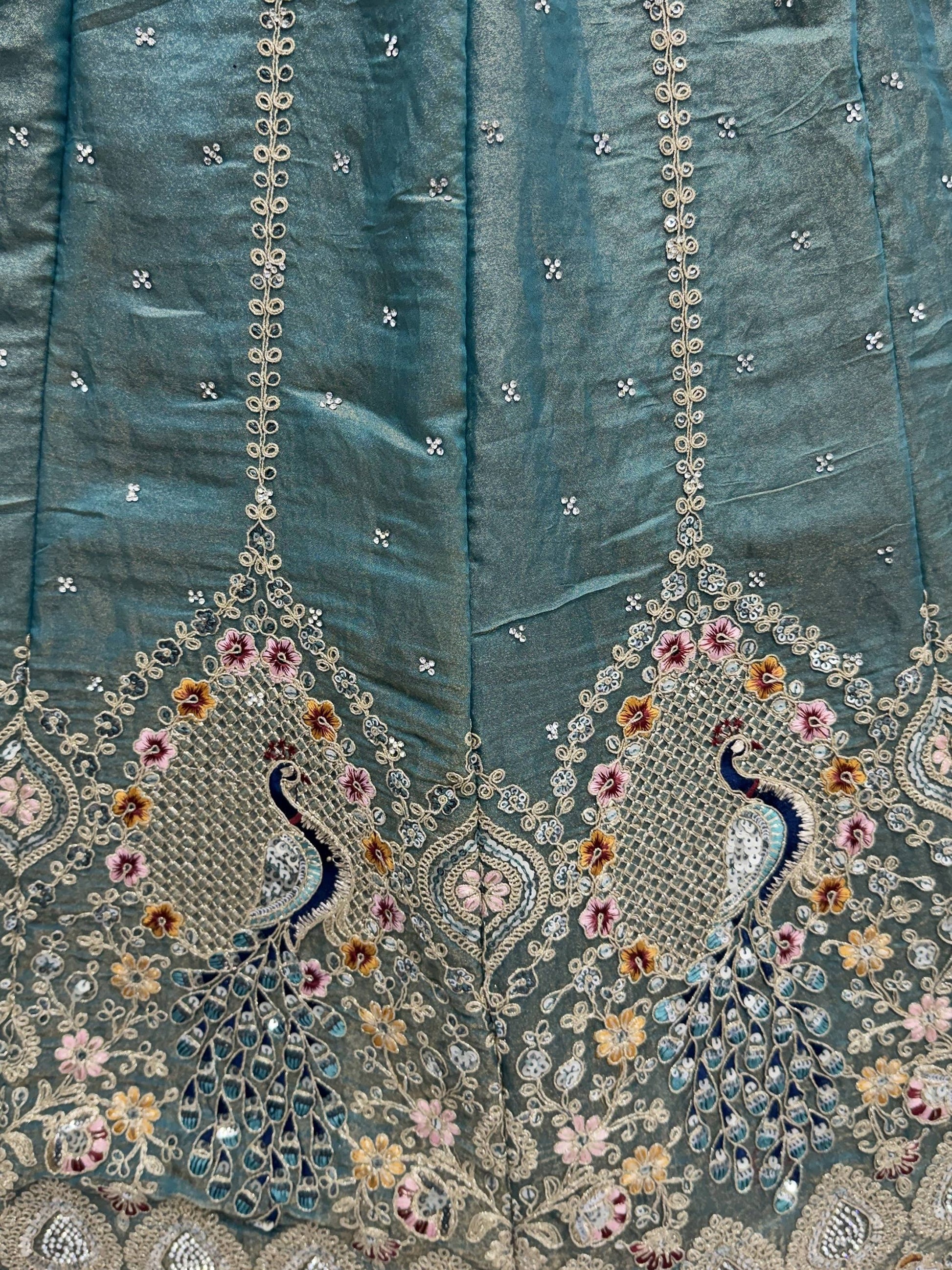 Incredible Teal Blue Thread Embroidered Silk Wedding Lehenga Choli With Dupatta
