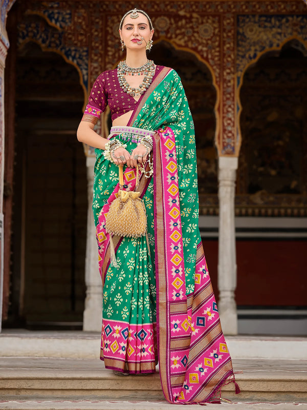 Incredible Teal Green Printed Silk Festival Wear Saree With Blouse - Zeel Clothing