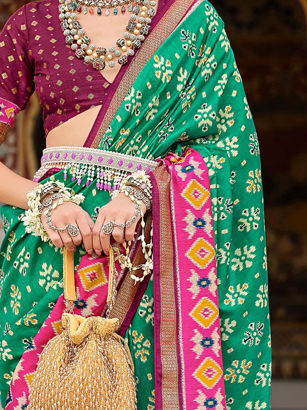 Incredible Teal Green Printed Silk Festival Wear Saree With Blouse - Zeel Clothing