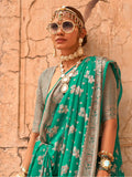 Incredible Teal Green Zari Weaving Georgette Traditional Saree - Zeel Clothing