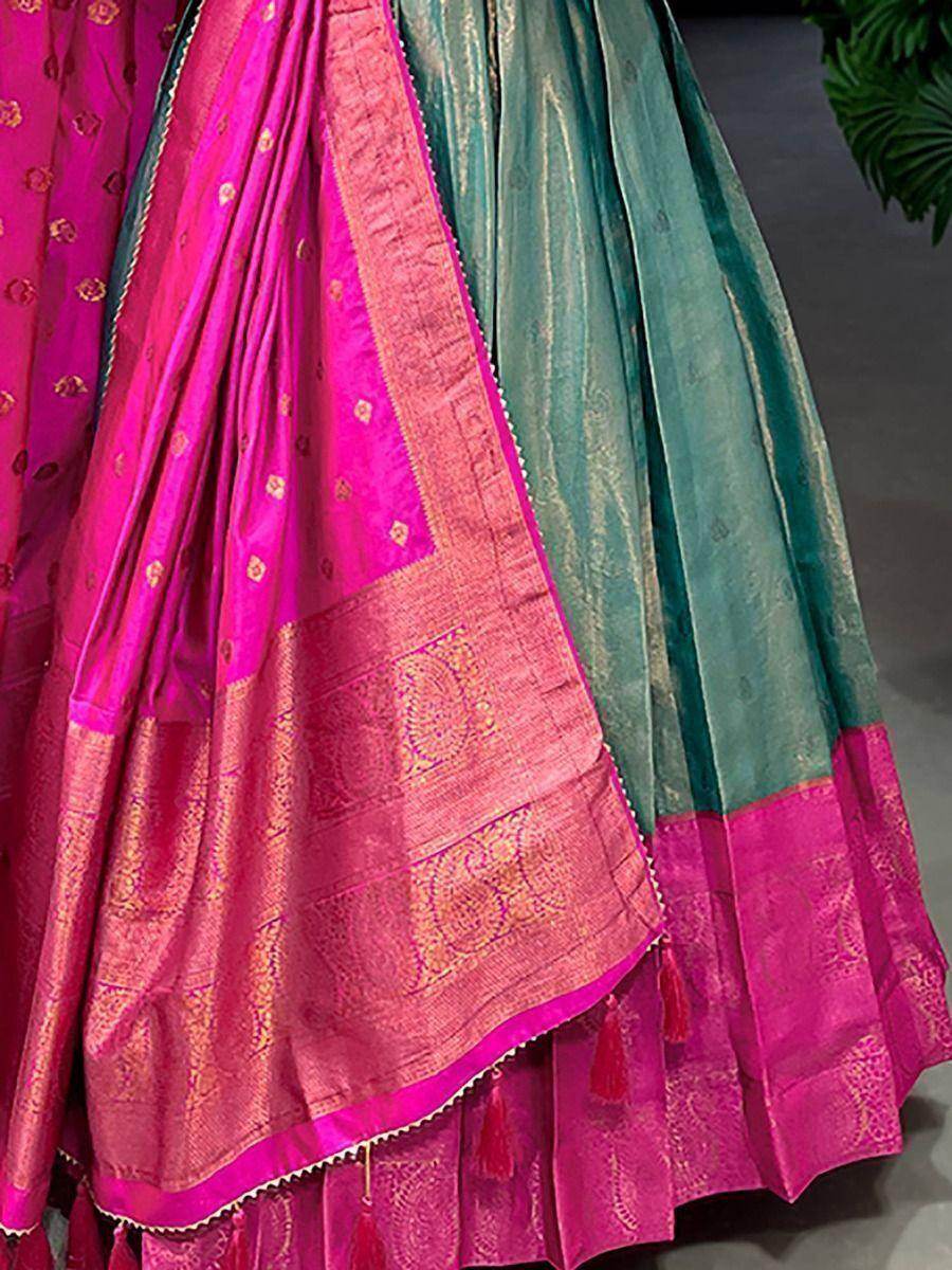 Incredible Teal Green Zari Weaving Silk Traditional Gown With Dupatta - Zeel Clothing