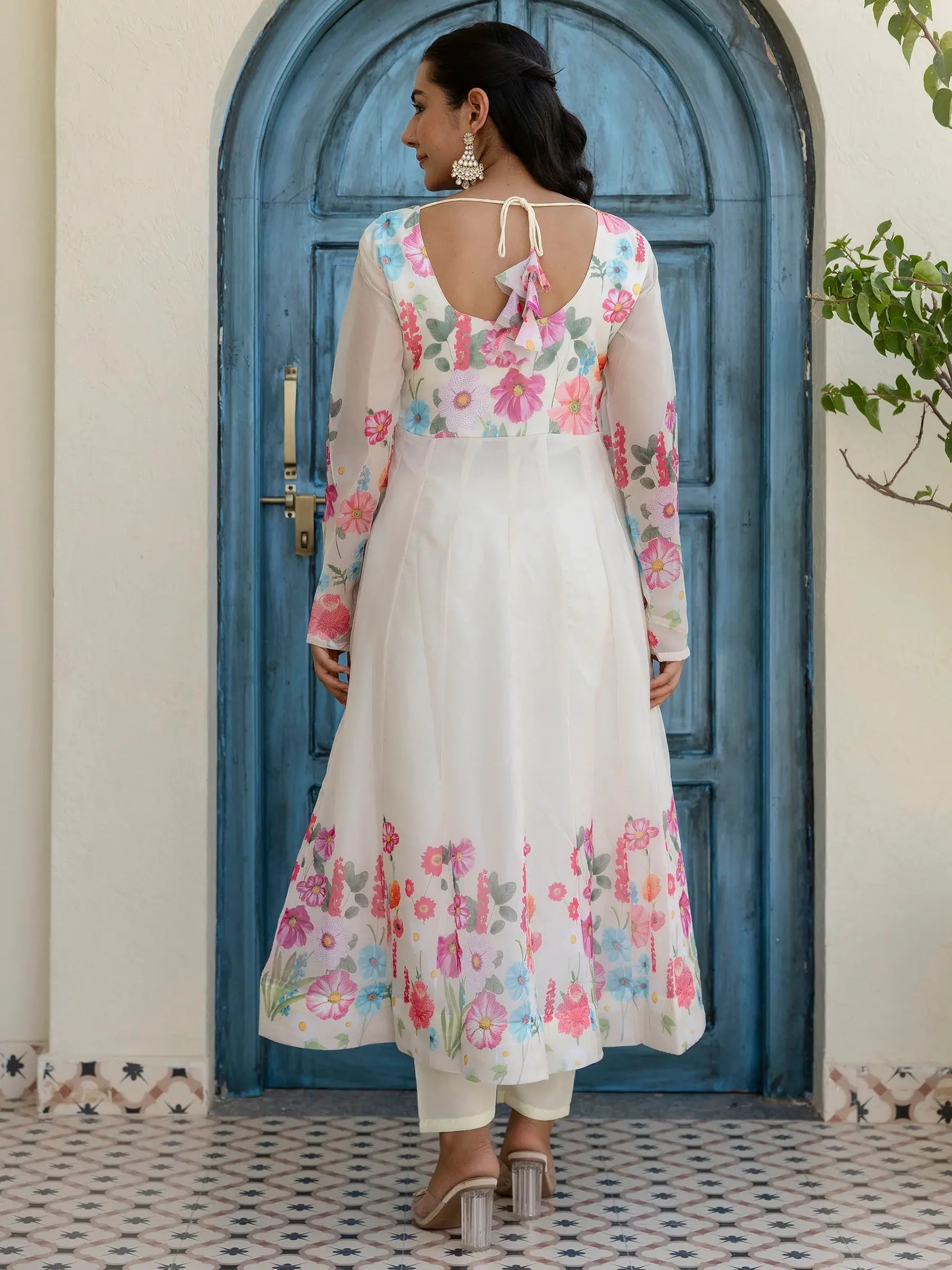 Incredible White Floral Printed Organza Traditional Pant Suit - Zeel Clothing