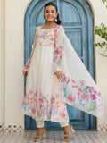 Incredible White Floral Printed Organza Traditional Pant Suit - Zeel Clothing