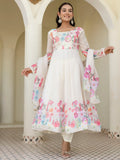 Incredible White Floral Printed Organza Traditional Pant Suit - Zeel Clothing