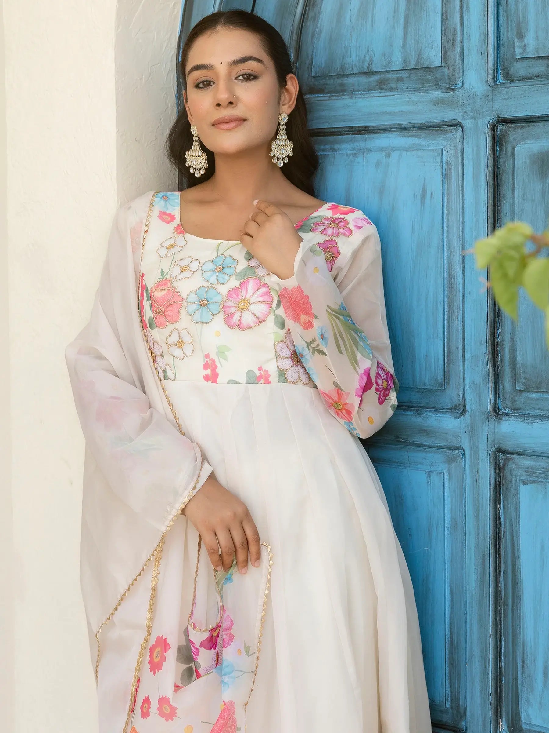 Incredible White Floral Printed Organza Traditional Pant Suit - Zeel Clothing