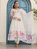 Incredible White Floral Printed Organza Traditional Pant Suit - Zeel Clothing