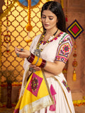 Incredible White Jacquard Patch Work Cotton Navratri Wear Lehenga Choli - Zeel Clothing