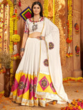 Incredible White Jacquard Patch Work Cotton Navratri Wear Lehenga Choli - Zeel Clothing