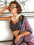Incredible Wine Digital Printed Satin Event Wear Saree With Blouse - Zeel Clothing