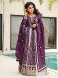 Incredible Wine Sequins Work Georgette Event Wear Gown With Dupatta - Zeel Clothing