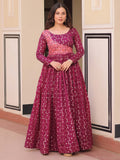 Incredible Wine Zari Weaving Cotton Festival Wear Gown - Zeel Clothing