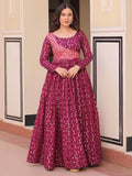 Incredible Wine Zari Weaving Cotton Festival Wear Gown - Zeel Clothing