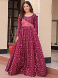 Incredible Wine Zari Weaving Cotton Festival Wear Gown - Zeel Clothing