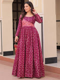 Incredible Wine Zari Weaving Cotton Festival Wear Gown - Zeel Clothing