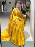 Incredible Yellow Arca Work Gadhawal Chex Traditional Saree - Zeel Clothing