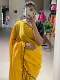 Incredible Yellow Arca Work Gadhawal Chex Traditional Saree - Zeel Clothing