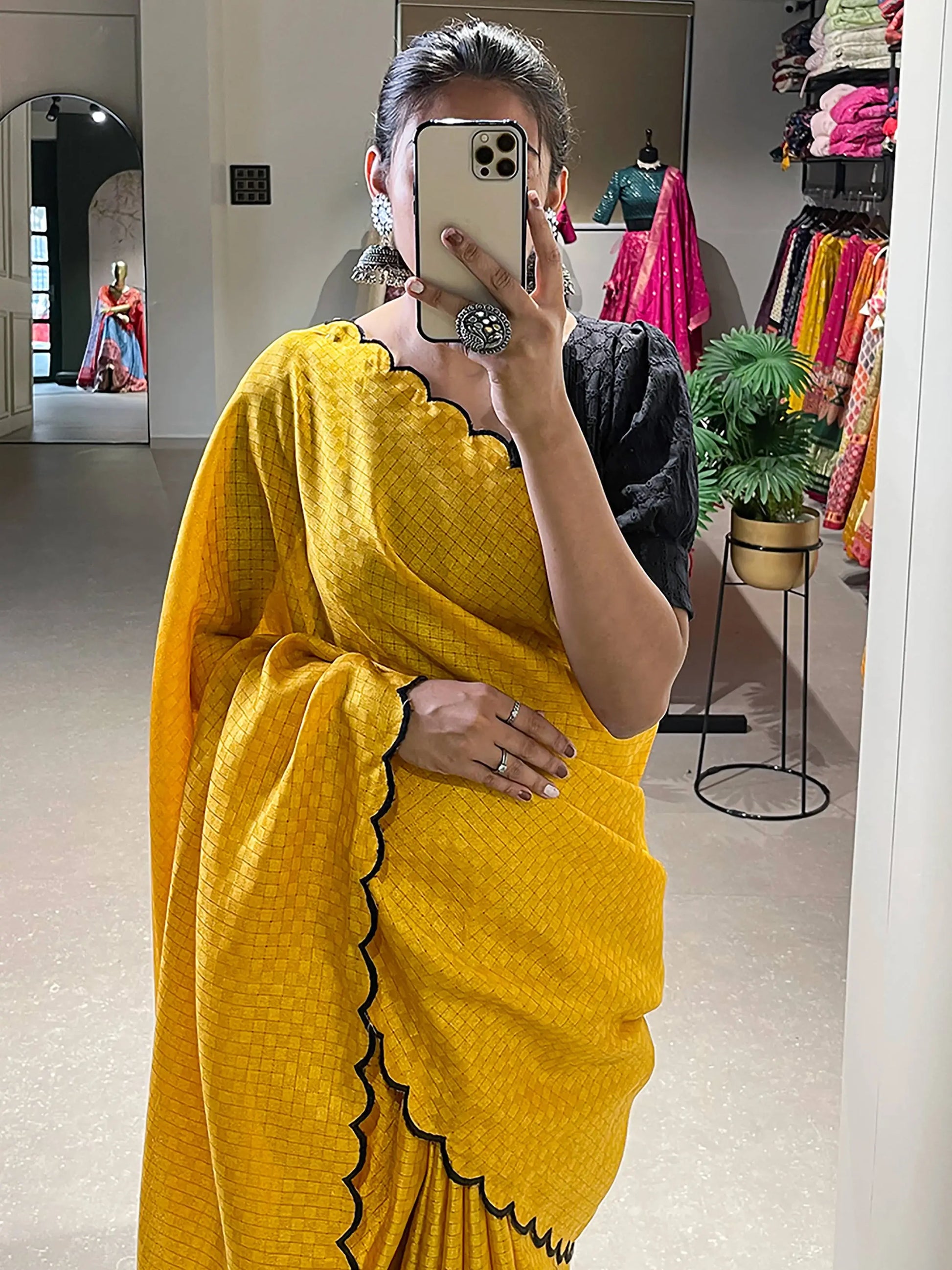 Incredible Yellow Arca Work Gadhawal Chex Traditional Saree - Zeel Clothing