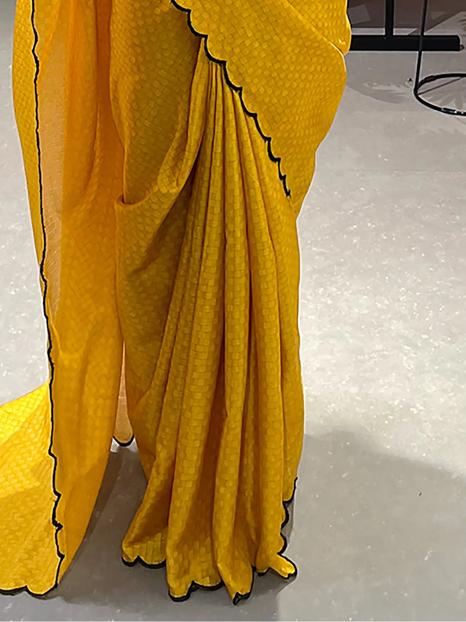 Incredible Yellow Arca Work Gadhawal Chex Traditional Saree - Zeel Clothing