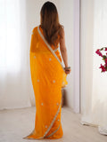 Incredible Yellow Beads Work Silk Festival Wear Saree With Blouse - Zeel Clothing