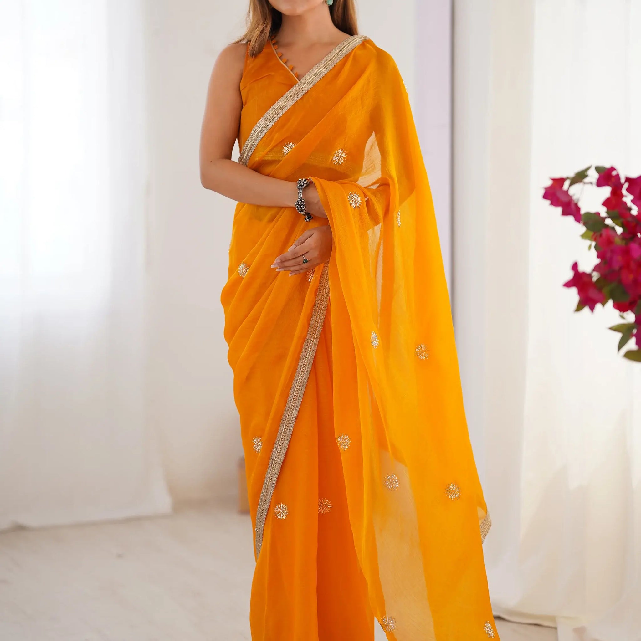 Incredible Yellow Beads Work Silk Festival Wear Saree With Blouse - Zeel Clothing