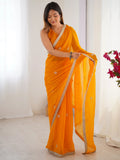 Incredible Yellow Beads Work Silk Festival Wear Saree With Blouse - Zeel Clothing