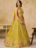 Incredible Yellow Embroidered Georgette Haldi Wear Lehenga Choli With Dupatta