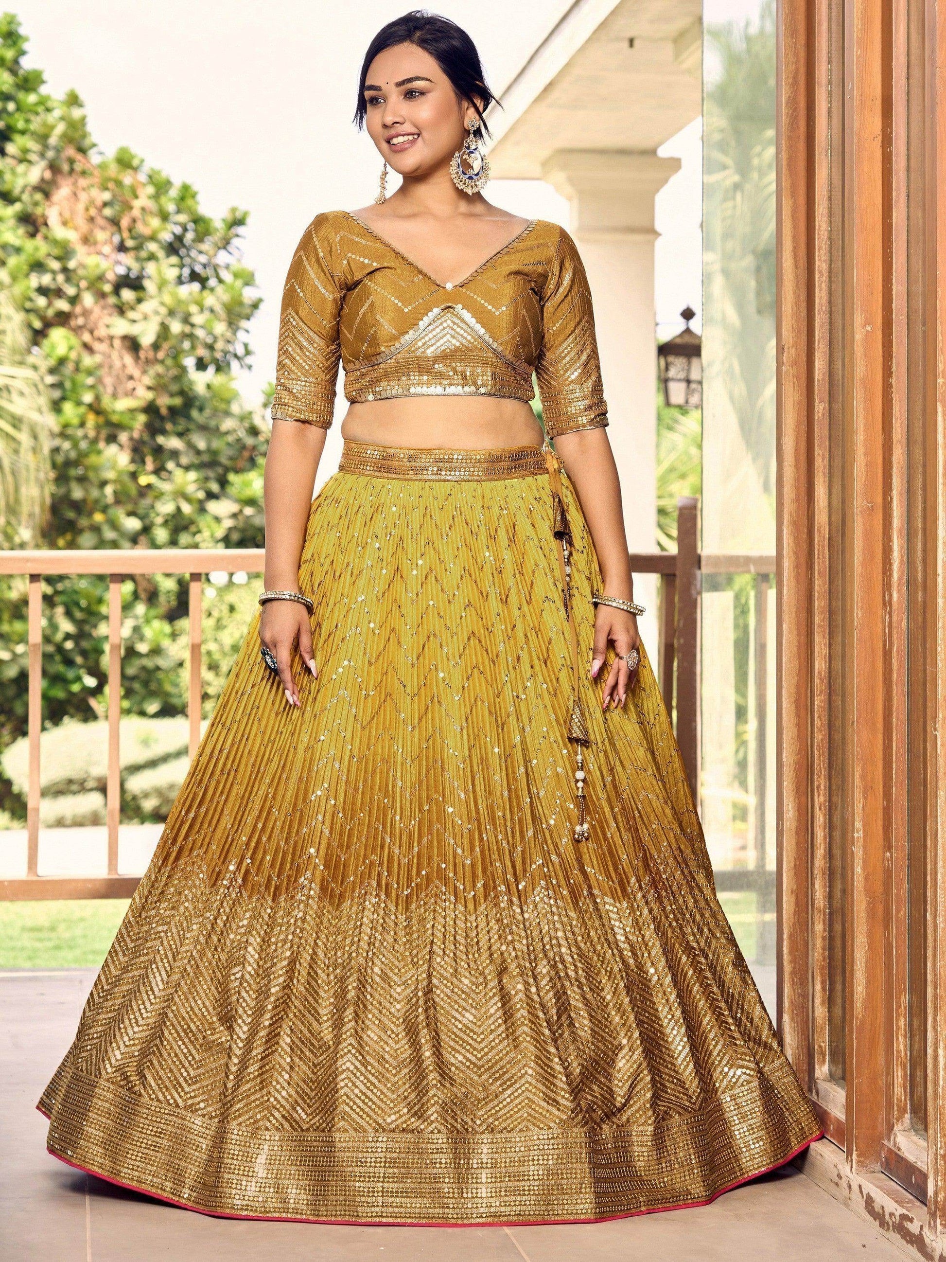 Incredible Yellow Sequins Chinon Haldi Wear Lehenga Choli With Dupatta - Zeel Clothing