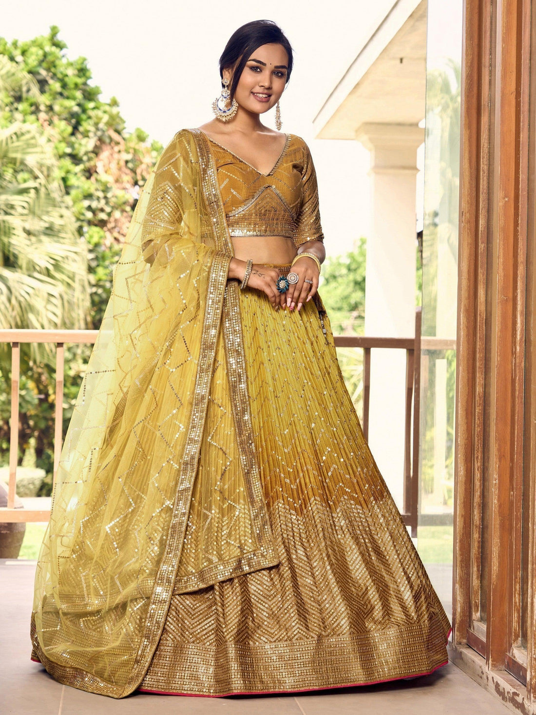 Incredible Yellow Sequins Chinon Haldi Wear Lehenga Choli With Dupatta