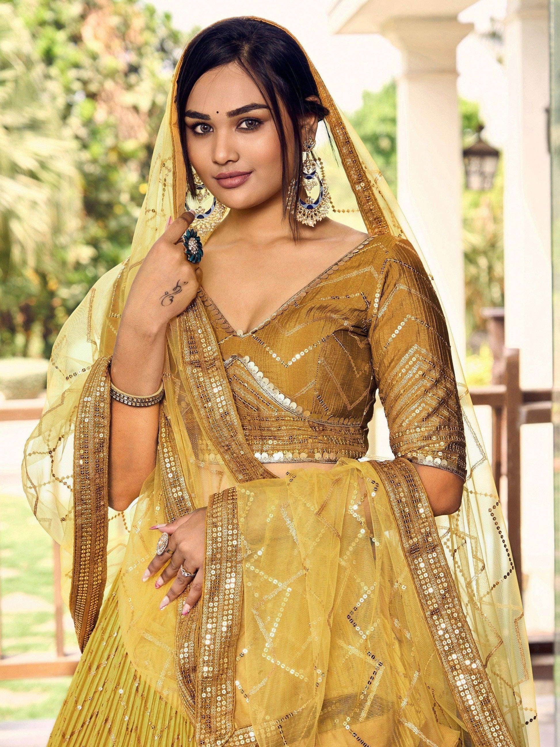 Incredible Yellow Sequins Chinon Haldi Wear Lehenga Choli With Dupatta - Zeel Clothing