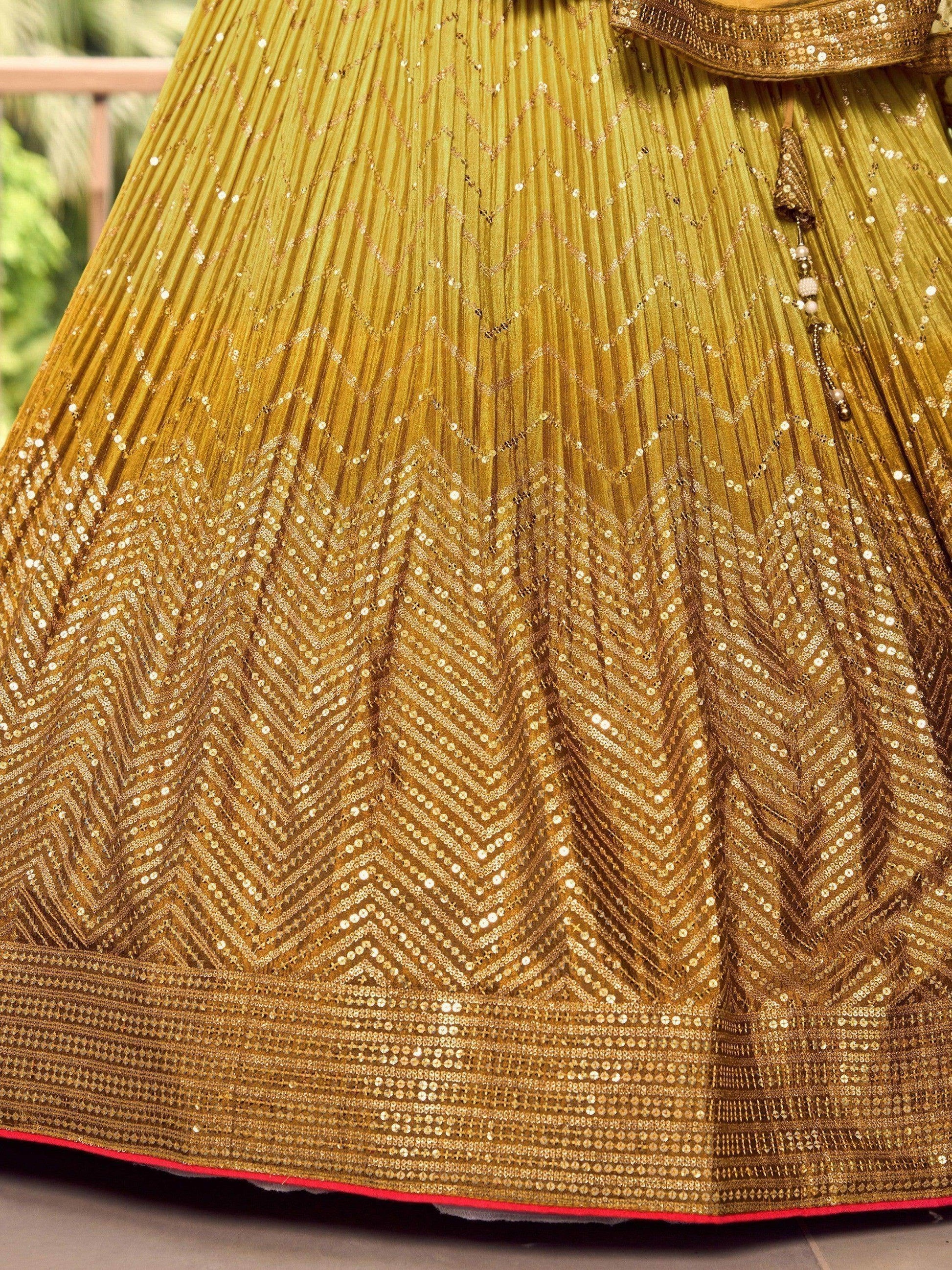 Incredible Yellow Sequins Chinon Haldi Wear Lehenga Choli With Dupatta - Zeel Clothing