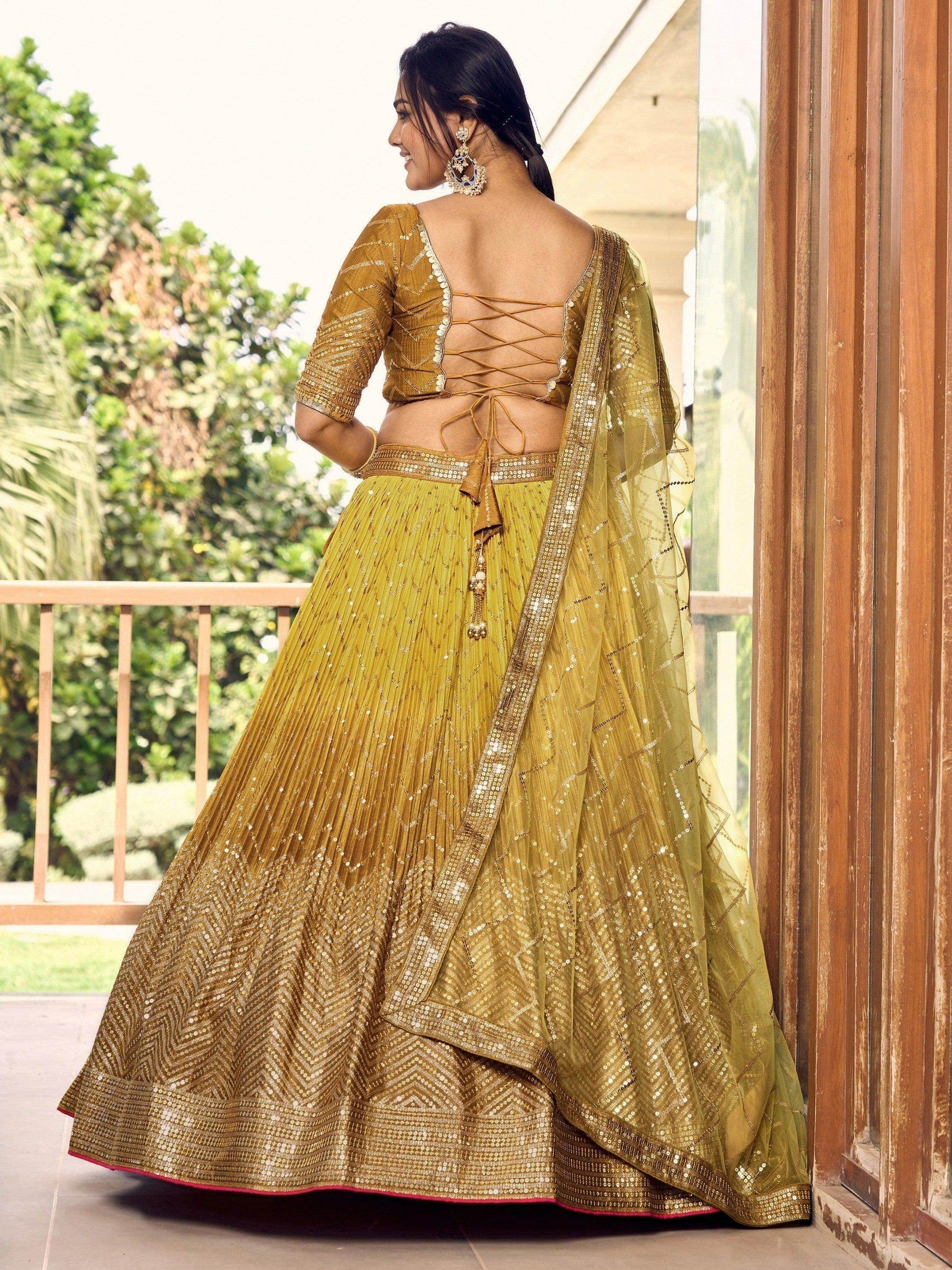 Incredible Yellow Sequins Chinon Haldi Wear Lehenga Choli With Dupatta - Zeel Clothing